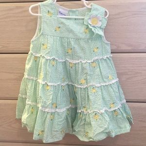 Green and white floral dress